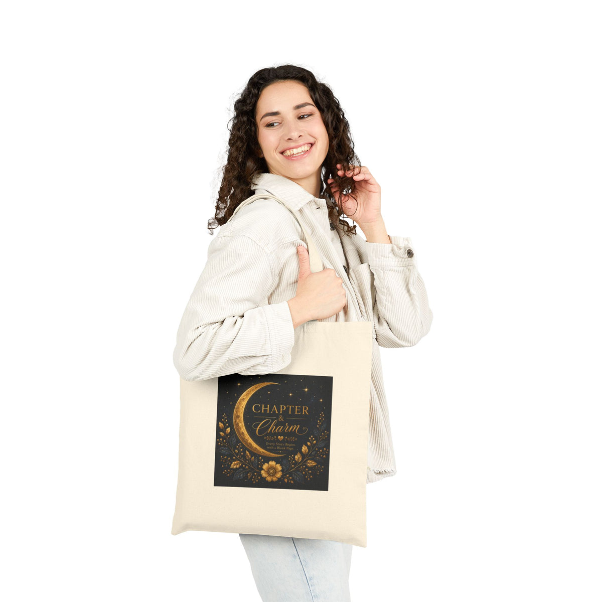 Canvas Tote Bag — 'Chapter & Charm' Moonlit Floral Booklover Tote