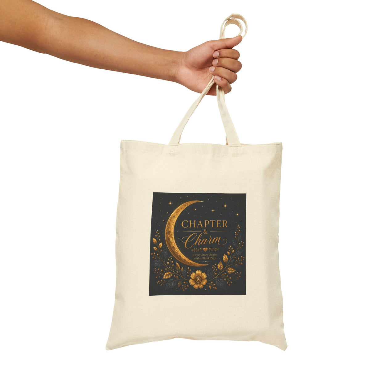 Canvas Tote Bag — 'Chapter & Charm' Moonlit Floral Booklover Tote