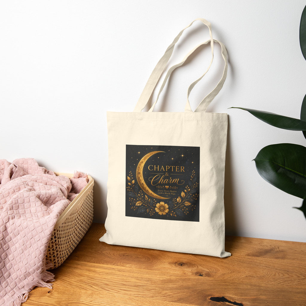 Canvas Tote Bag — 'Chapter & Charm' Moonlit Floral Booklover Tote