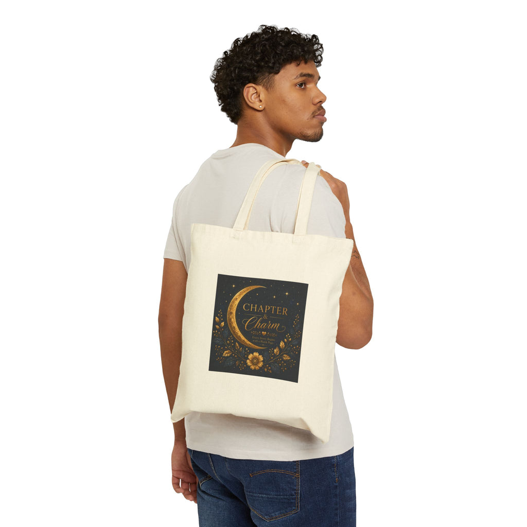 Canvas Tote Bag — 'Chapter & Charm' Moonlit Floral Booklover Tote