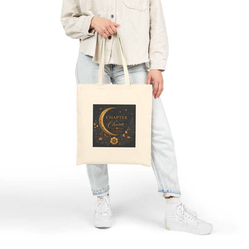 Canvas Tote Bag — 'Chapter & Charm' Moonlit Floral Booklover Tote